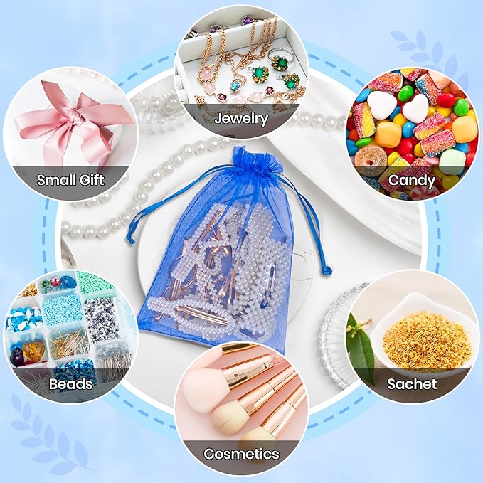 ANZNKU 100 Pack Organza Bags 5x7 Inch, Mesh Bag Drawstring Mesh Gift Bags Small Packaging Bag for Baby Shower, Party Favors(Royal Blue)