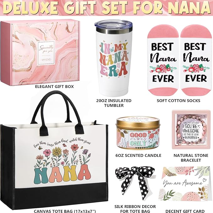 Christmas Grandma Gifts for Nana Grandma Gift from Granddaughter Grandchildren Grandkids, Unique Grandmother Birthday Gifts Nana Gift Basket for Gigi Grandmother, Best Grandmother with Canvas Tote Bag