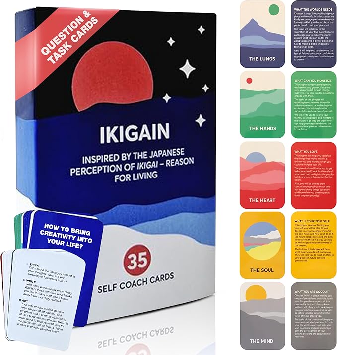 Ikigai Self Discovery Cards – 35 Mindfulness Cards for Personal Growth and Reflection – Inspired by The Ikigai Journal Method and Japanese Philosophy