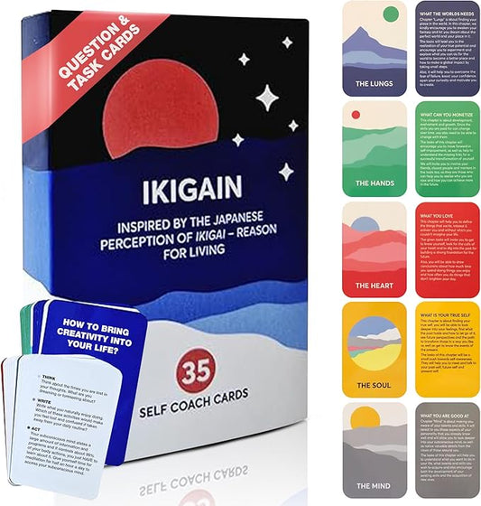 Ikigai Self Discovery Cards – 35 Mindfulness Cards for Personal Growth and Reflection – Inspired by The Ikigai Journal Method and Japanese Philosophy