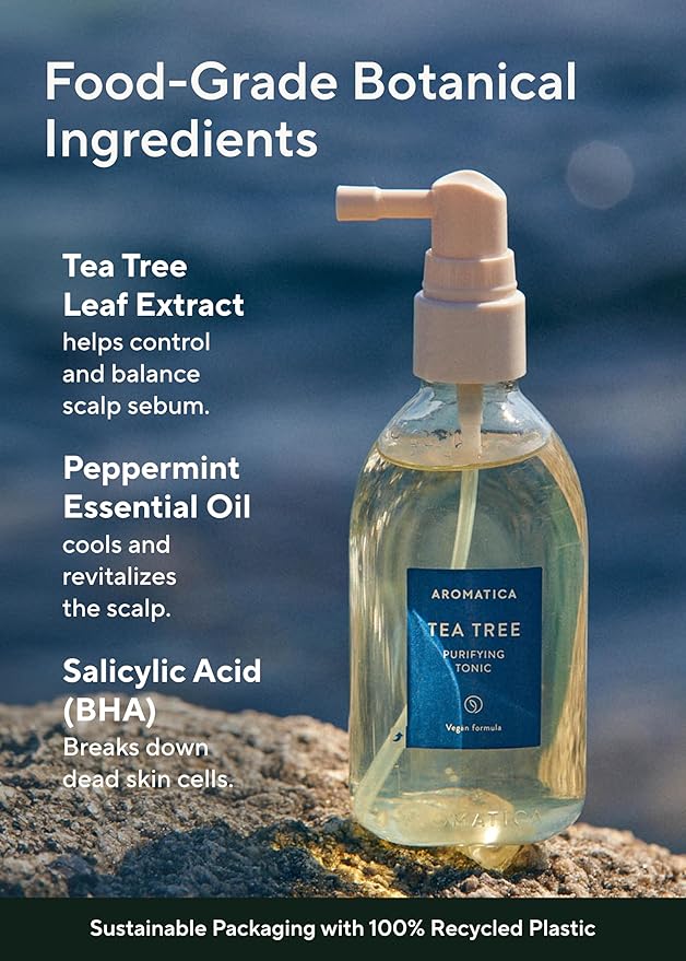 AROMATICA Tea Tree Purifying Tonic, Paraben, Silicone, Sulfate-free | Vegan | Soothing & Cooling Tonic for Your Scalp | Helps Hair Look Healthier and Nourished | Natural Ingredients Only (3.38oz)