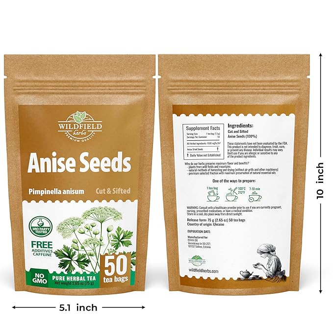 50 Bags Dried Anise Seeds Anaise Seeds Herb Tea (Pimpinella Anisum) - 50 Count 1,5 g Bags Anise Seed Herbal Tea Semilass De Anis
