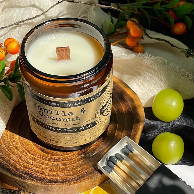 KOTKAS Coconut Vanilla Scented Candles - 8oz Natural Scented Soy Candles Non Toxic Aromatherapy Candles for Home Scented Candles Gifts for Women Bath Relaxing Calming Soothing Relaxation Stress Relief