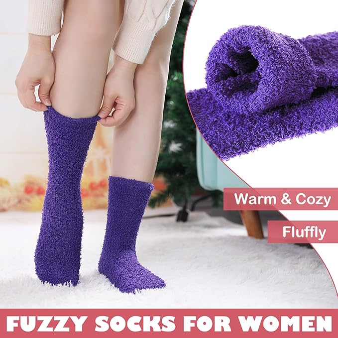 LINEMIN Womens Fuzzy Socks Cozy Fluffy Winter Warm Slipper Socks Microfiber Soft Home Sleeping Socks