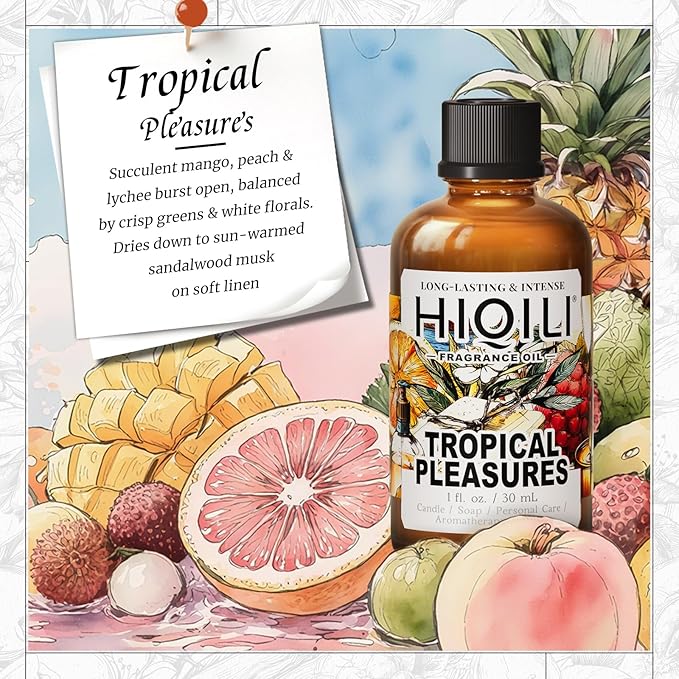 HIQILI Tropical Pleasures Fragrance Oil for Diffuser, Inspired by Est.Lau-der Plea.Exotic, Candle & Soap Making, DIY Perfume & Body Scrubs, Long-Lasting Fruity Floral Aroma - 1 Fl Oz