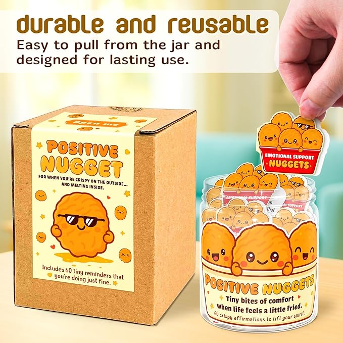 Emotional Support Nugget – Chicken Nugget Gifts - 60 Positive Chicken Nuggets Daily Affirmation Cards Jar – Inspirational Gifts for Women - Self Care Gift for Coworkers, Teen Girl, Friends, Boss