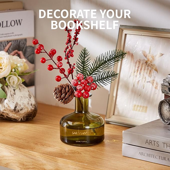 Flower Reed Diffusers Set, 7.10 oz Christmas Cedar Scented Diffuser with 7 Sticks, Long Lasting Home Fragrance for 120 Days, Perfect for Bathroom, Shelf Decor, Air Fresheners