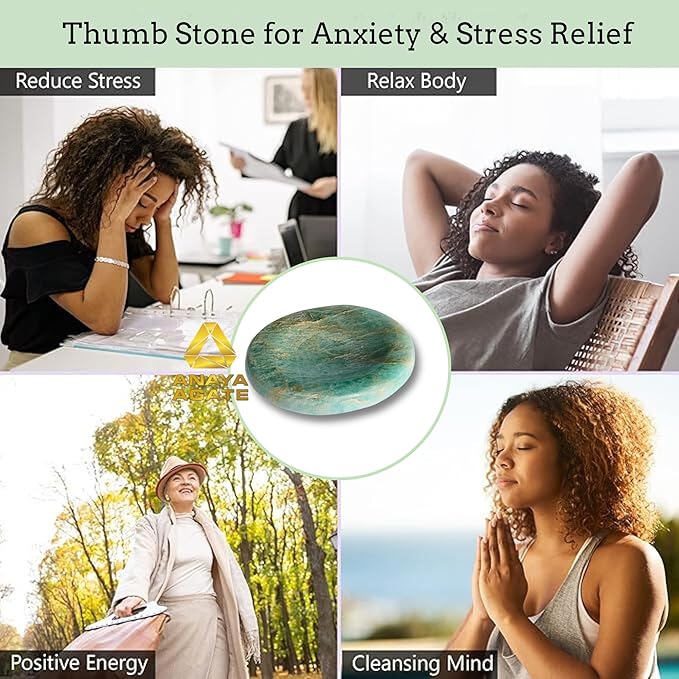 Amazonite Worry Stone – Crystal Thumb Worry Stones for Anguish, Stress – Relaxing and Soothing Balance Stones for Meditation, Stress Relief – Healing Stones and Crystals for Men and Women