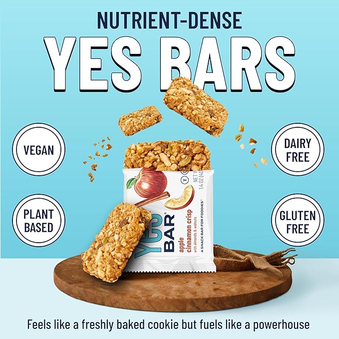 The YES Bar Apple Cinnamon Crisp – Plant Based Protein, Decadent Snack Bar – Vegan, Paleo, Gluten Free, Dairy Free, Low Sugar, Healthy Snack, Breakfast, Low Carb, Keto Friendly (Pack of 6)