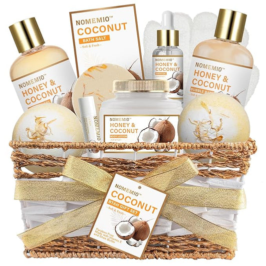 Spa Gift Basket for Women, 11pcs Honey & Coconut Luxury Bath Gift Set, Spa Kit with Shower Gel, Bubble Bath, Bath Bombs , Christmas Gifts for Her, Women, Mom Birthday