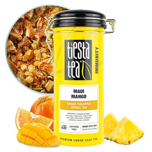 Tiesta Tea Maui Mango, Loose Leaf, Mango Pineapple Herbal Tea, Premium Non-Caffeinated Fruit Blend, Makes Hot or Iced & Brews Up to 50 Cups, 5.5 Ounce Refillable Tin