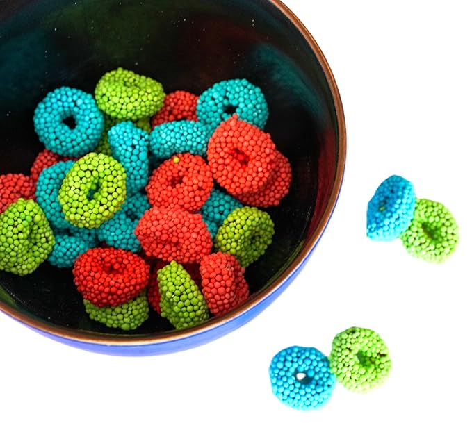 Assorted Sour Fruit Flavored Crunchy Candy Coated Gummy Candy Rings - 1 lb of Blue Raspberry Watermelon Green Apple Chewy Sweet Treats in Reasealable Bag