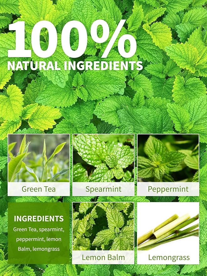 TeeLux Mint Green Tea Bags, Green Tea with Peppermint, Spearmint and Lemongrass, Caffeinated, 100% Real and Natural, 100 Count