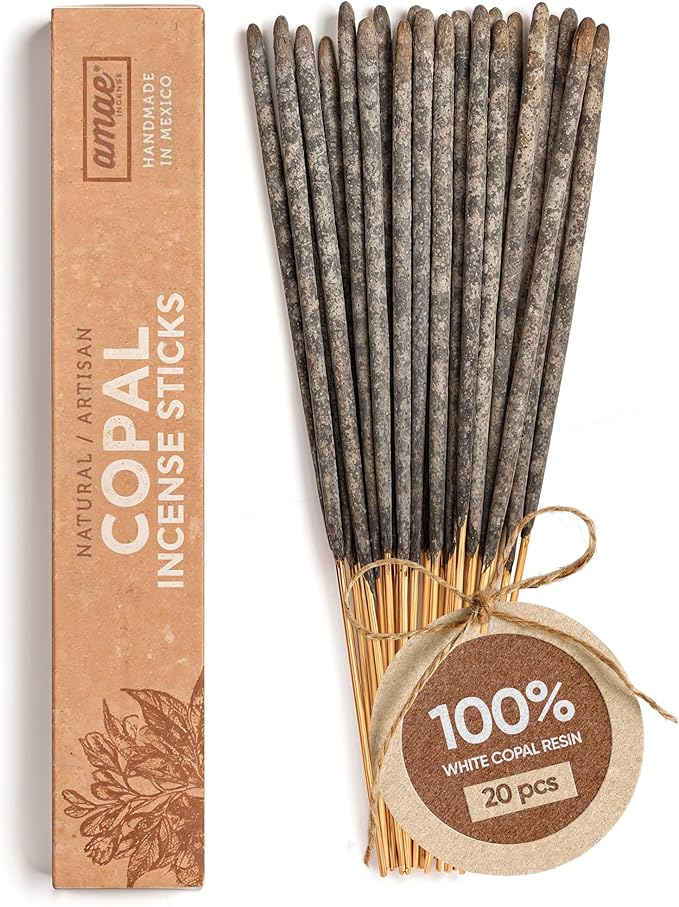 Authentic 100% White Copal Incense Sticks - Thick, Natural Mayan Resin for Spiritual Practices, Meditation, Yoga, Cleansing, Relaxation - Smooth Burning, Long Lasting, Handmade in Mexico - 20 Sticks