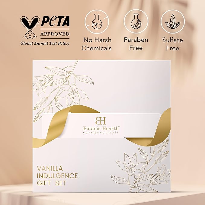 Gift Set For Women & Men | Vanilla Body Scrub, Body Wash, Hand Cream, Lip Balm, Loofah | 5 Piece Set | Birthday, Wife, Girlfriend, Sister | 10.2 Fl Oz