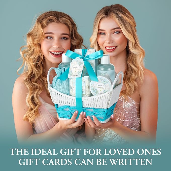 Christmas Gifts for Women bath basket, Spa Gift Baskets for Women, Gardenia Tulip Home Spa Kit with Cosmetic Bag gift woman, Bath & Body Basket Set 8Pcs Bath and Body Gifts Set, Luxury Spa baskets