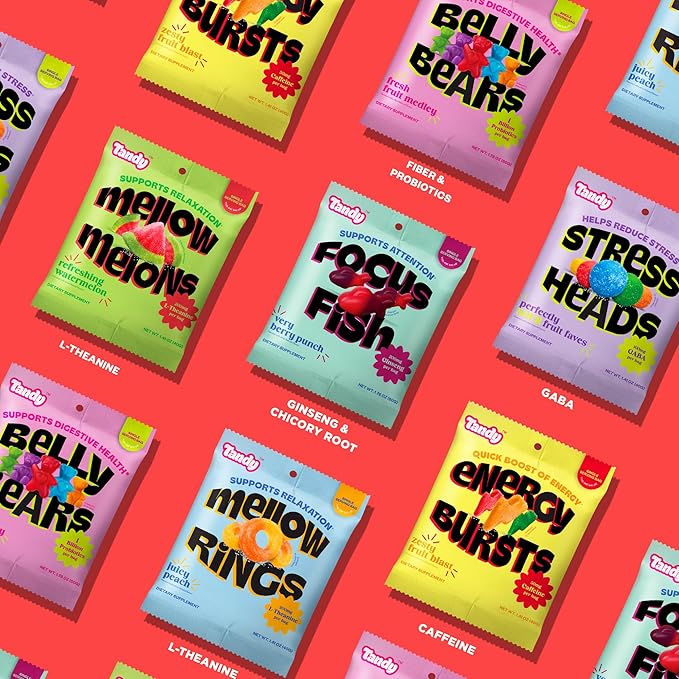 Tandy Energy Bursts Caffeine Gummies I Energy Boost Gummies with Zesty Fruit Blast Flavor I Caffeine from Green Tea Extract I Gluten-Free Fast-Acting Dietary Supplement Gummy I 6-Pack