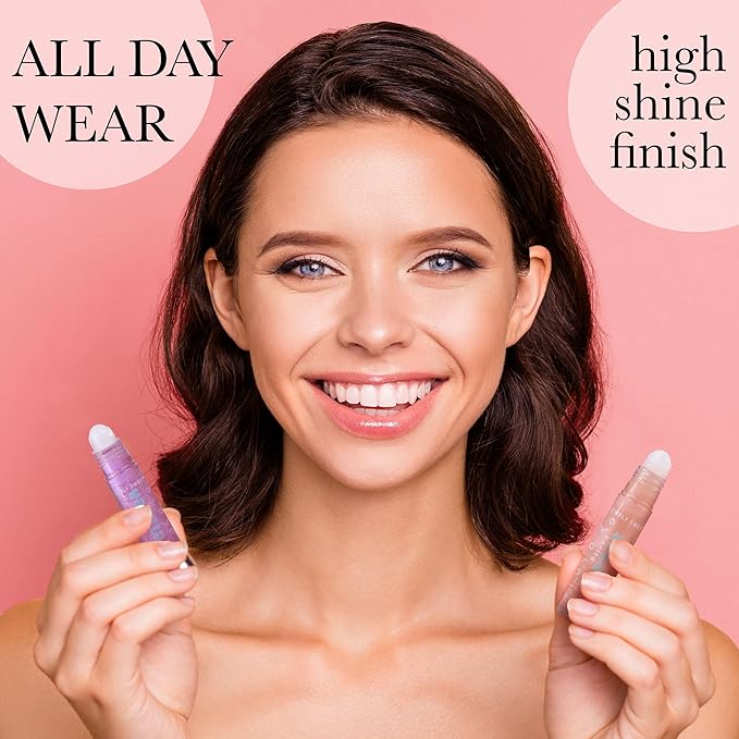 EXPRESSIONS 7pc Lip Oil Collection - High Shine Lip Glow w/Essential Oils, Hydrating Roll On Lip Oils Infused w/Essential Oils - Rollerball Lip Oils, Vitamin Enriched Lip Glow Oil Set