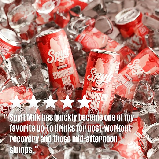 Spylt High Protein Strawberry Milk with 60mg Caffeine & 20g Protein - 90 Calories, Ready to Drink, Sugar Free, Lactose Free Milk, Perfect for Workout Recovery & Afternoon Pick Me Up - 12 Count