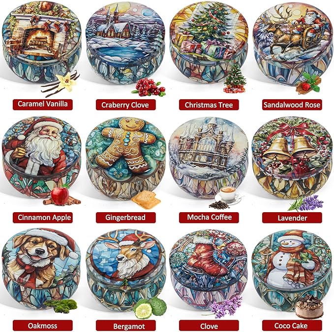 Christmas Candle Gifts Set,12 Pack Scented Candles for Women,300 Hour Long Lasting Natural Soy Wax Aromatherapy Candle, Christmas Gifts for Women