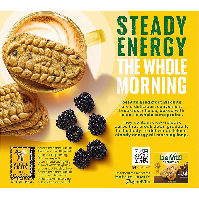 belVita Breakfast Bars Biscuits, Blueberry, 30 Total Packs, 6 Boxes (4 Biscuits Per Pack)