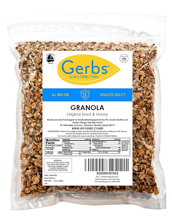 Gerbs Original Seed n' Honey Granola, 2 LBS. - Top 14 Food Allergy Free & Non GMO - Keto Safe - Made in Rhode Island …