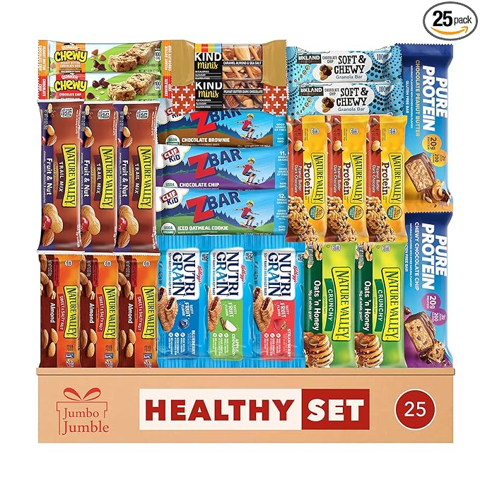Jumbo Jumble Snack Box (25 Count) Gift Care Package Snacks Variety Pack for Adults Teens Kids Men Women school College Office Birthday (Healthy Set)