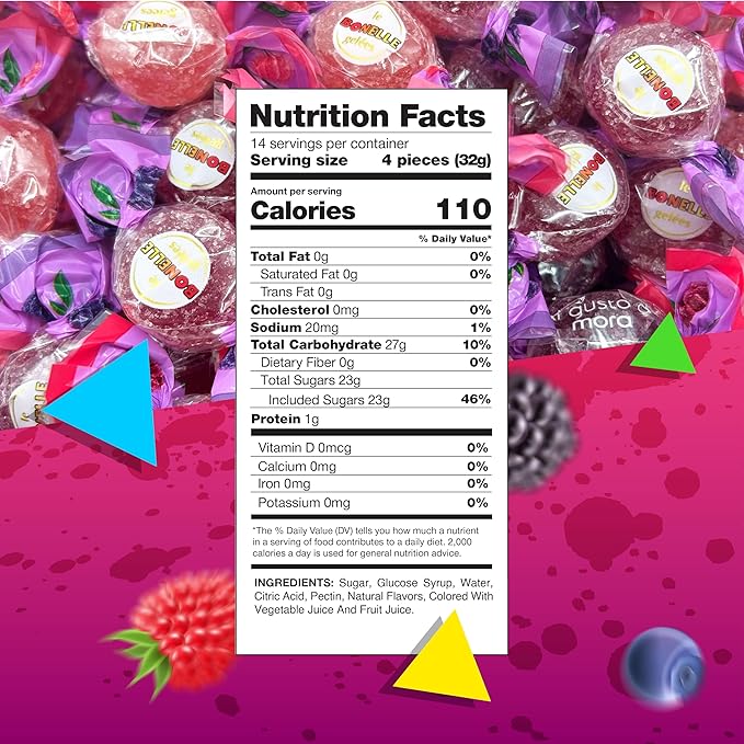 Bonelle Italian Berry Jelly Candy | 1 Pound Bag | Naturally Flavored Dye Free Candy | Strawberry, Raspberry, Blackberry, Blueberry | Vegan Gourmet Jellies