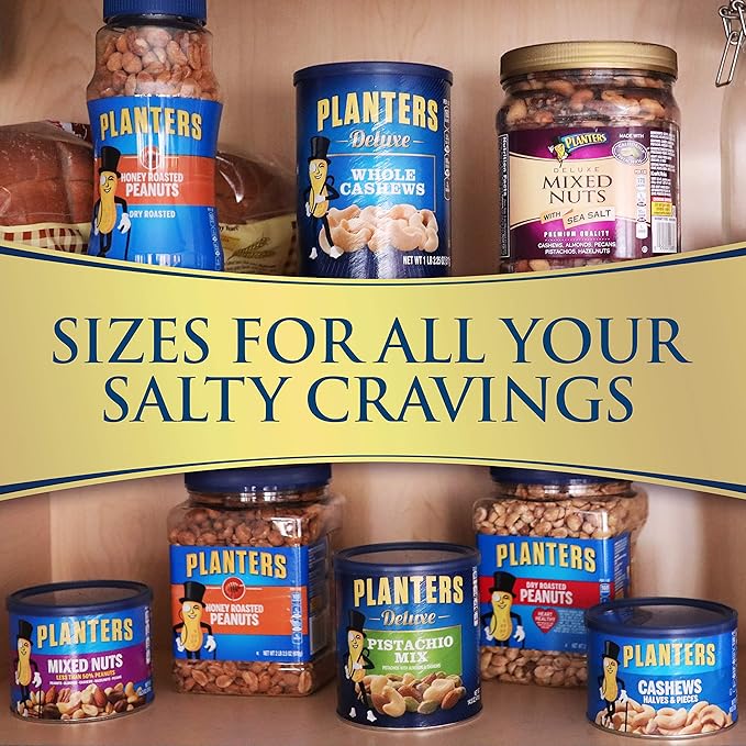 PLANTERS Deluxe Mixed Nuts, Cashews, Almonds, Pecans, Pistachios, Hazelnuts, Roasted with Sea Salt, Party Snacks, Plant-Based Protein Nut Mix, Snacks for Adults, After School Snack Mix, 27oz