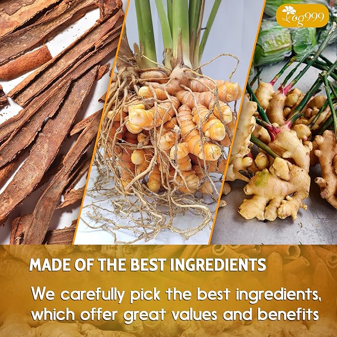 30 Bags Premium Turmeric Ginger Cinnamon Tea, Improve Digestion, Support Brain, Weight, Skin and Sleep, Eco-Conscious Tea Bags and Premium Natural Ingredients. Turmeric Ginger Herbal Tea. No Sugar, No Caffeine, No Gluten, Vegan.