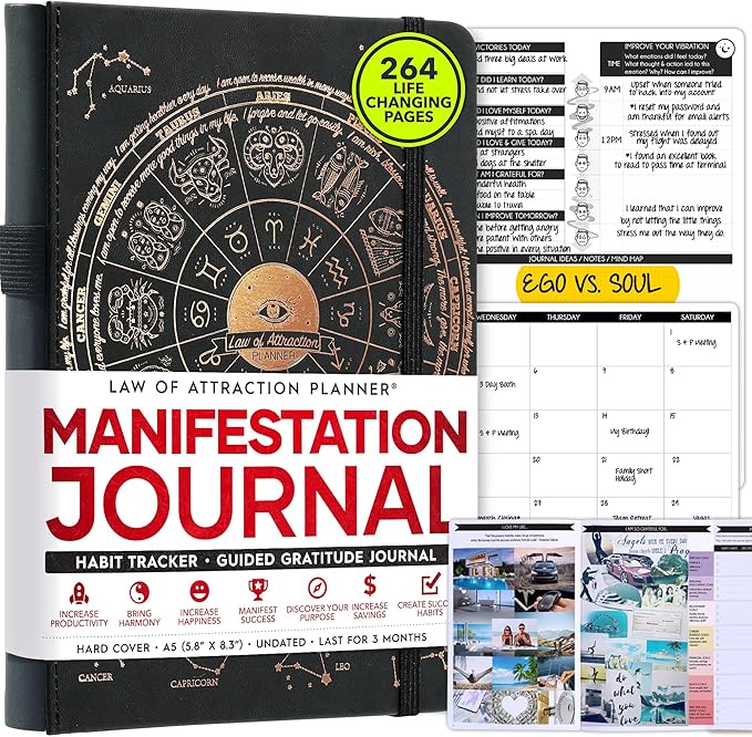 Manifestation Journal - 5 Minute Manifesting & Self Care Journal | 90-Day Undated Daily Planner for Positivity, Affirmations & Gratitude | Guided Mindfulness, Reflection | Vision Board + Stickers