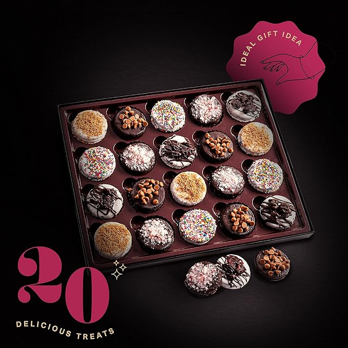 KREMERY Creamy Chocolate Cravings - Diwali Sweets Hamper Chocolate Covered Sandwich Cookies & Cream Gift Basket, in Elegant Gift Box (20 Cookies, Assorted Sweet Toppings)