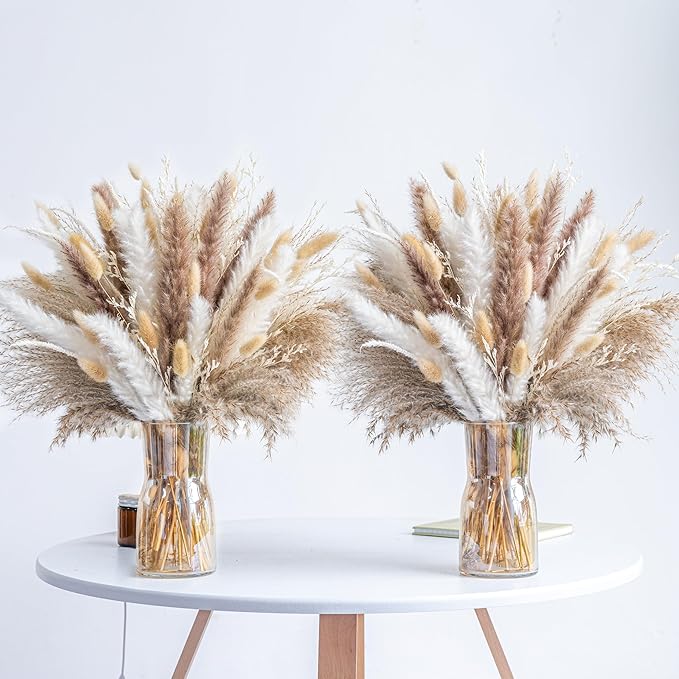 300PCS Natural Dried Pampas Grass Boho Home Decor Bouquet Phragmites Dried Flowers Bouquet for Wedding Floral Arrangements Home Decorations (300PCS)