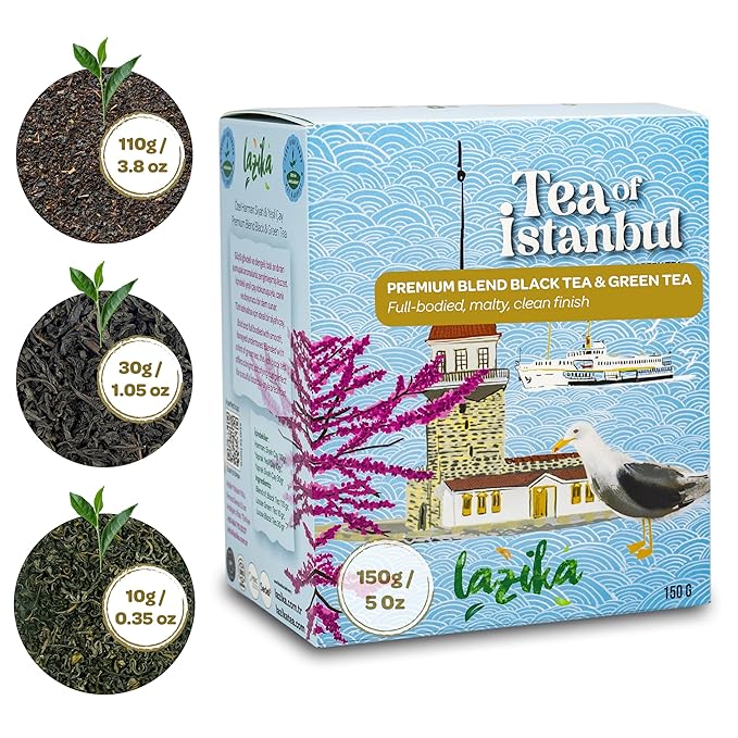 Lazika Mixed Premium Blend Black and Green Loose Leaf Tea, 5.3 Oz, Breakfast Tea with Petite Presentatiton Box, Early Harvest, Handcrafted