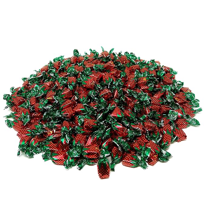 Halloween Strawberry Hard Candy Filled With Real Fruit Pulp - 10 lbs - Strawberry-Flavored Bon Bons Filled with Real Pulp - Bulk American Vintage Candy Assortment - Individually Wrapped, 160 oz.