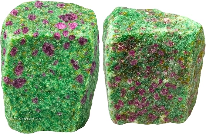 Amazing Gemstone 2 Pieces Ruby Fuchsite Raw Crystals and Healing Stones, Natural Rocks for Tumbling and DIY Raw Stones and Crystals