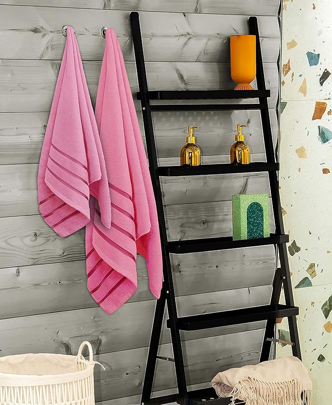 Utopia Towels 8 Piece Luxury Towel Set, 2 Bath, 2 Hand, and 4 Wash Cloths, 600 GSM Ring Spun Cotton, Highly Absorbent Viscose Stripe Towels, Ideal for Everyday use, Pink