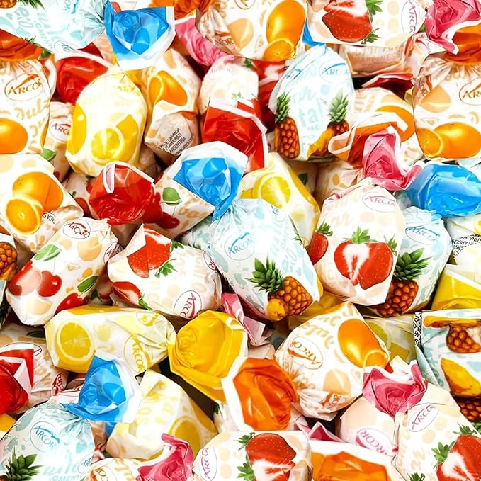 Fruit Filled Hard Candies - 1 lbs - Strawberry, Cherry, Pineapple, Orange and Lemon Flavored Bon Bons Filled with Real Fruit Pulp Candy - American Vintage Candy Snack Assortment - Individually Wrapped, 16 oz.
