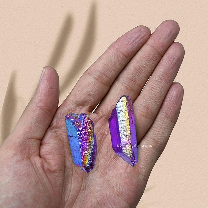 Amazing Gemstone 2 Pieces Amethyst Aura Quartz Raw Pencil Points Crystals and Healing Stones, Natural Rocks for Meditation and DIY Raw Point Stones and Crystals