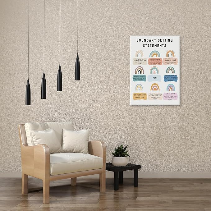 Boundary Setting Statements Canvas Wall Art Mental Health Wall Decor Pictures Inspirational Psychology Poster Prints for Counselor Office Therapy Office Home Decoration 12x16in Ready to Hang