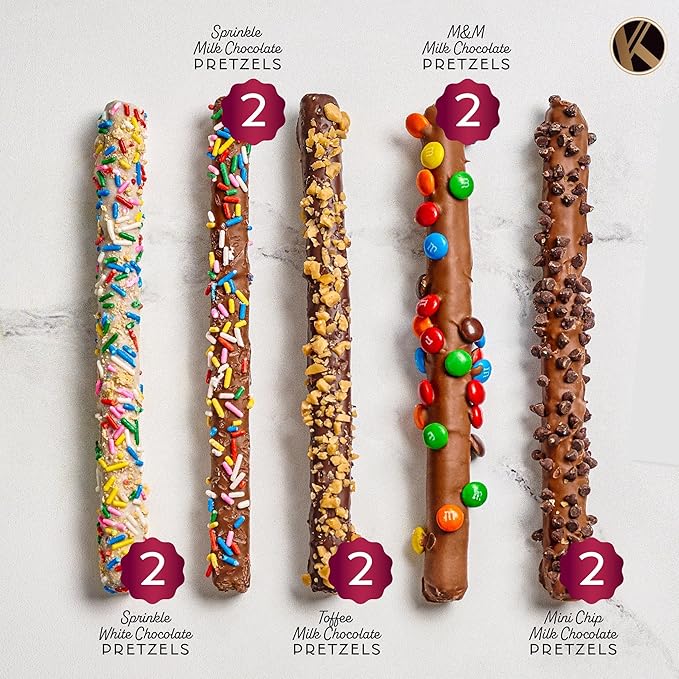 KREMERY Creamy Chocolate Cravings - Diwali Sweets Hamper Chocolate Covered Pretzel Rods Gift Basket, in Clear Tube (8 Pretzels, Assorted Sweet Toppings) Food Arrangement