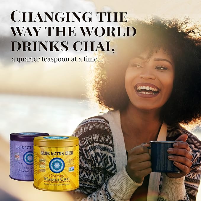 Blue Lotus Chai Tea - Traditional Masala Chai - Makes 100 Cups - 3 Ounce Masala Spiced Chai Powder with Organic Spices - Instant Indian Tea No Steeping - No Gluten
