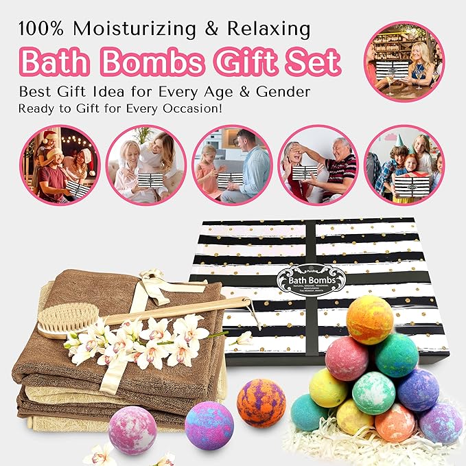 Fathers Day Bath Bomb Gift Set for Men. 24 Luxury Bath Bombs Individually Wrapped Bulk Moisturizing Organic Bath Fizzies for Women, Men Kids! Best Bath Spa Set for Dad & Teens! Gifts for Him