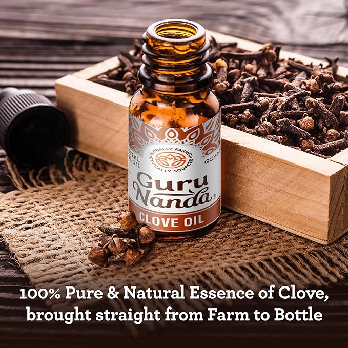 GuruNanda Clove Essential Oil, 100% Pure, Natural and Undiluted Aromatherapy Oil for Massages & DIY Recipes, Massage Support for Muscles & Joints (2X0.5 Fl Oz)