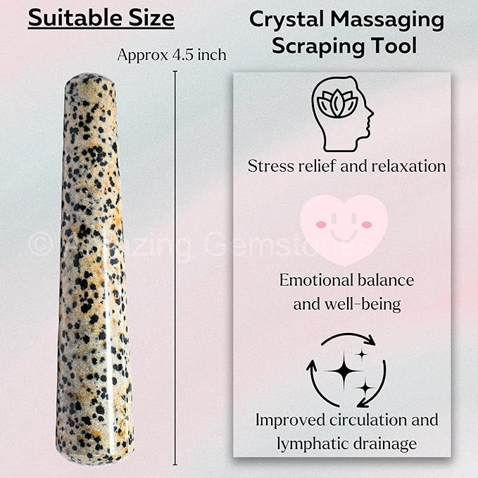Amazing Gemstone Dalmatian Jasper Crystal Wand Massage Stick - Pelvic Wand Gua Sha for Adults - Crystals and Healing Stones Massage Wands for Adults Gifts (Smooth)