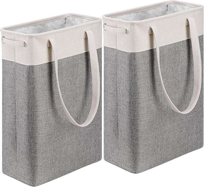 Collapsible Laundry Baskets Double Laundry Hampers Large Foldable Laundry Basket Organizer with Straps Beig Gray Cloth Laundry Hamper for Dirty Clothes,QY-SC22-2