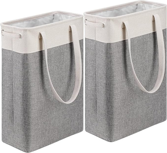 Collapsible Laundry Baskets Double Laundry Hampers Large Foldable Laundry Basket Organizer with Straps Beig Gray Cloth Laundry Hamper for Dirty Clothes,QY-SC22-2