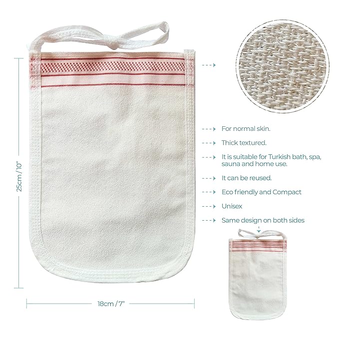 Turkish Exfoliating Gloves – Face & Body Exfoliation Mitts - Bath Hammam Spa Exfoliator Kese Glove - Body Scrub Glove to Remove Dead Skin – Brighten & Soften Skin – 4Pcs (White & Burgundy)