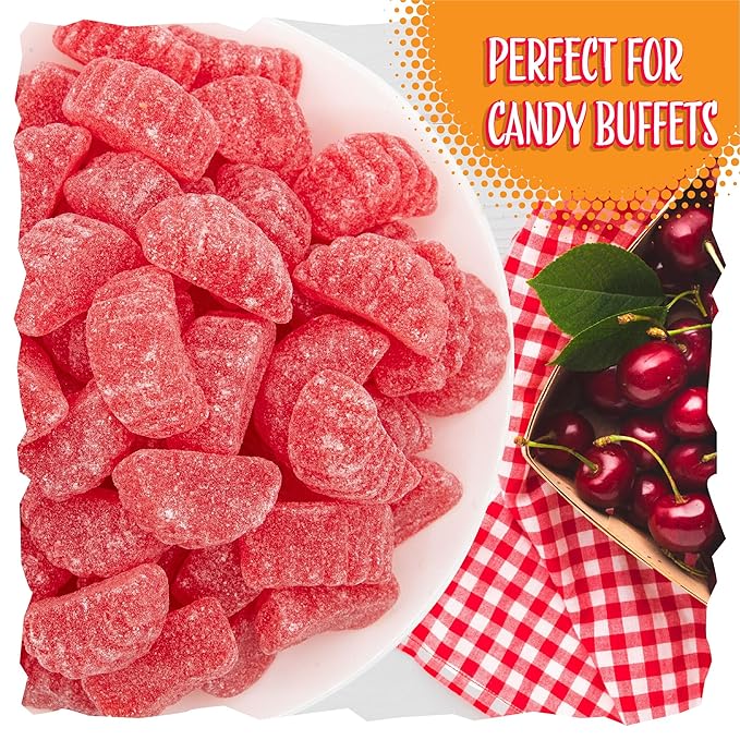 Cherry Slices Jelly Candy | 2 Pound Bag | Soft Sugar Dusted Fruit Slices with Classic Cherry Flavor | Fruit Jellies for Candy Buffets, Decoration, and Party Favors