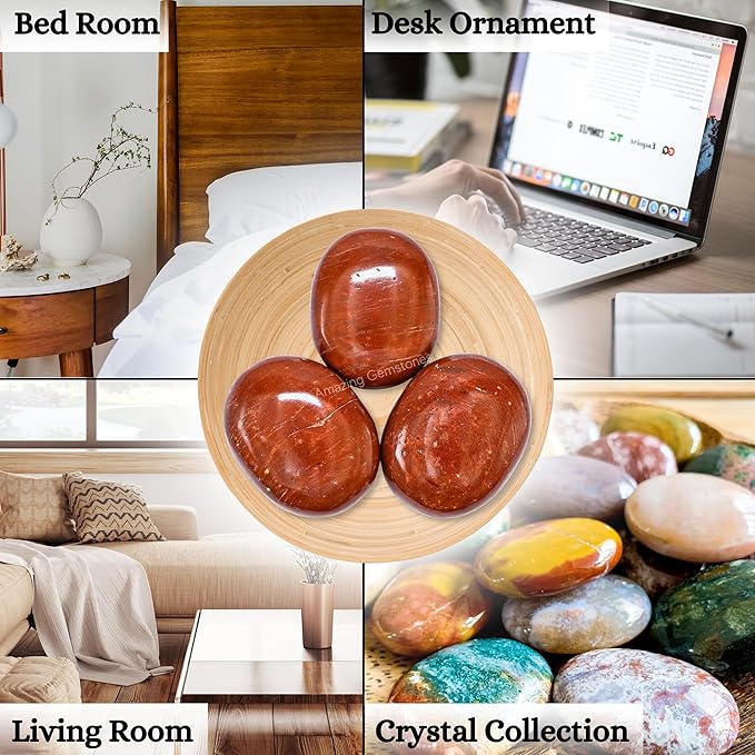 Amazing Gemstone Red Jasper Crystals and Healing Stones - Large Palm Stone Crystals Piedra - Crystal for Good Luck, Balanced Positive Energy, Meditation - Unique Stocking Stuffers and Gifts for Women